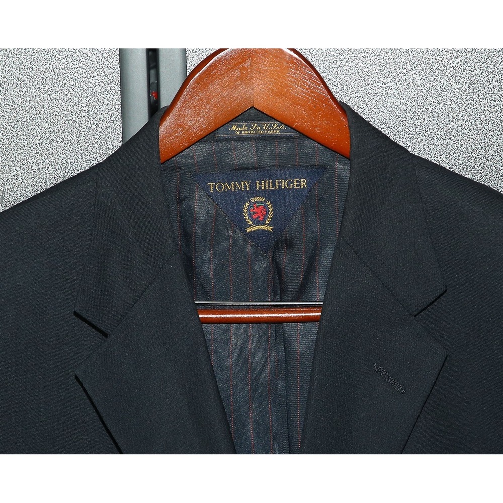 VTG Tommy Hilfiger Black Wool 3-Button Blazer, Men's 46R, Made In USA, Damaged - Picture 3 of 6